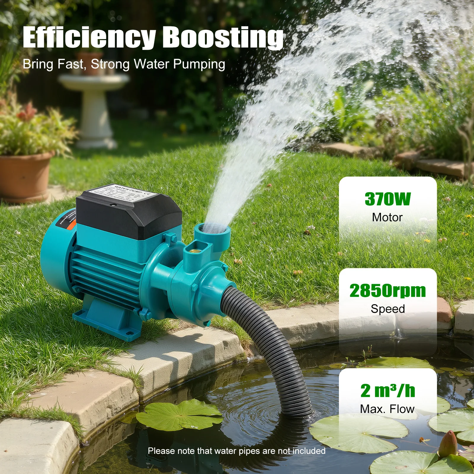 220V 370W Elektrische Wasserpumpe, geräuscharme Wassertransferpumpe, Hochleistungs-Reinwasserpumpe für Garten-, Bauernhof- und Tiefbrunnenbewässerung – Detail 1