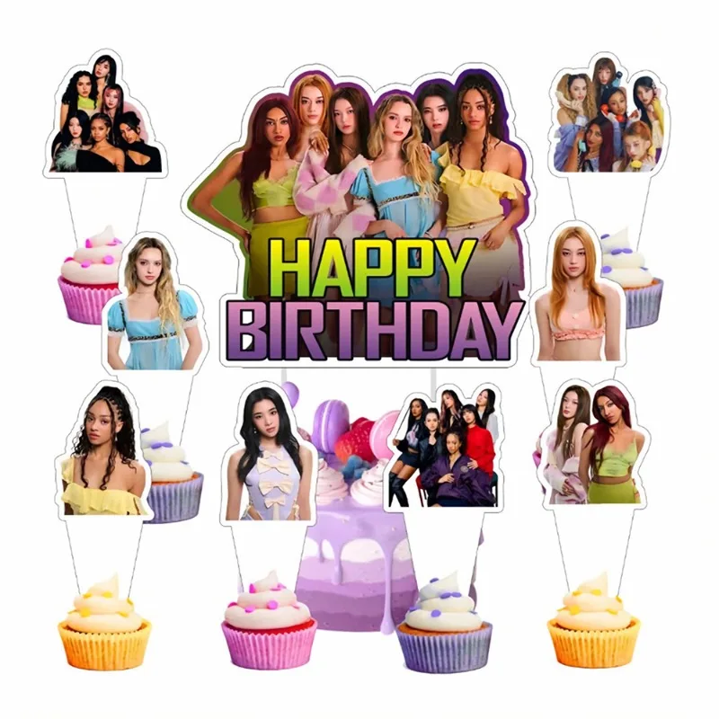 

KATSEYE Custom Themed Cake Decorative Placards Birthday Cake Flag Picks Muffin Toppers Birthday Party Accessory Kit