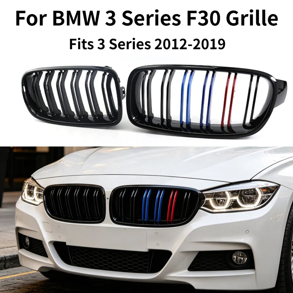 

Gloss Black Double Line Front Grille For BMW 3 Series F30 F35 2012-2019 M Color Carbon Fiber Look Exterior Refit Accessories