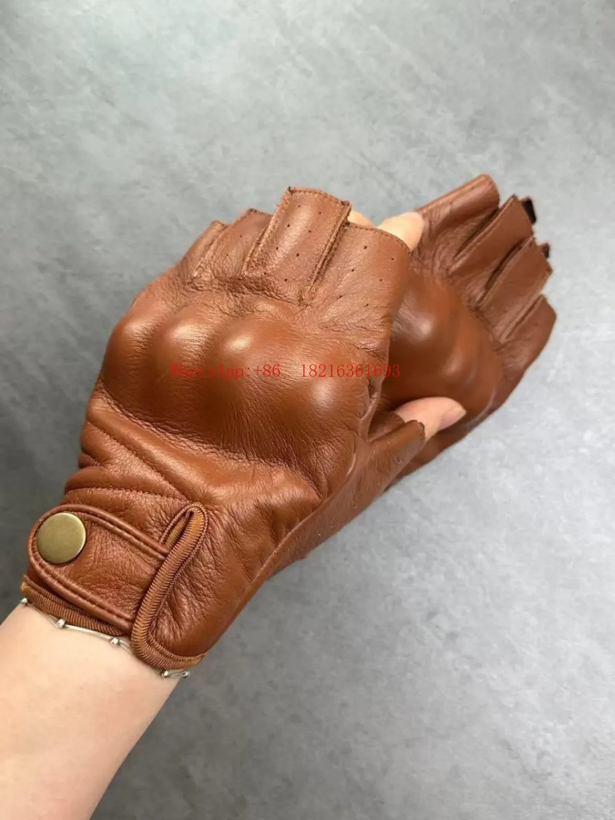 

2026GOOD Retro Motorcycle Gloves, Men's And Women's Riding Protective Gear, Cowhide Shell, Half Finger Anti-drop And Anti-skid