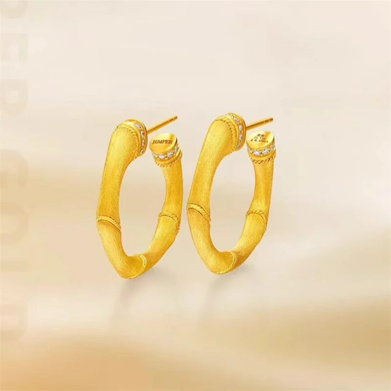 

Fashion temperament AU750 gold 18K women's earrings, simple and personalized bamboo earrings, jewelry gifts