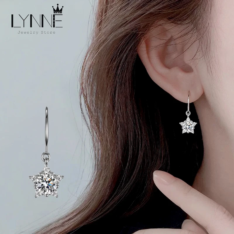 

Fine Elegant 6mm Round Zircon Stars Drop Earrings Women Wedding Jewelry Fashion 925 Sterling Silver Crystal Pendant Hook Eardrop