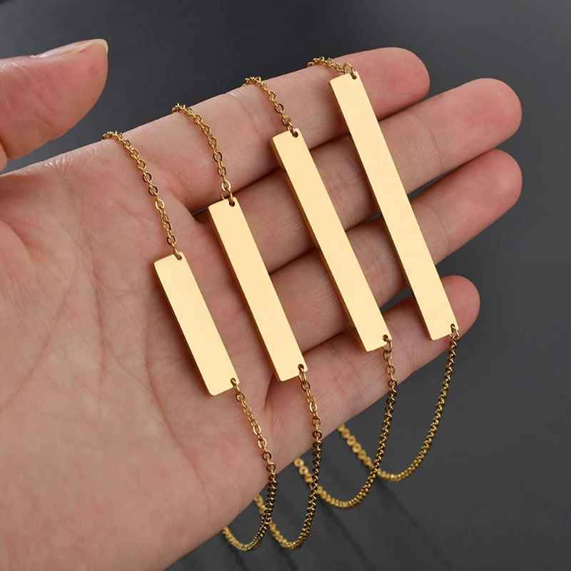 Auxauxme Custom Name Bar Necklace Stainless Steel 18k Gold Color Engrave Names Date Personalized Pendnat for Women Jewelry Gifts