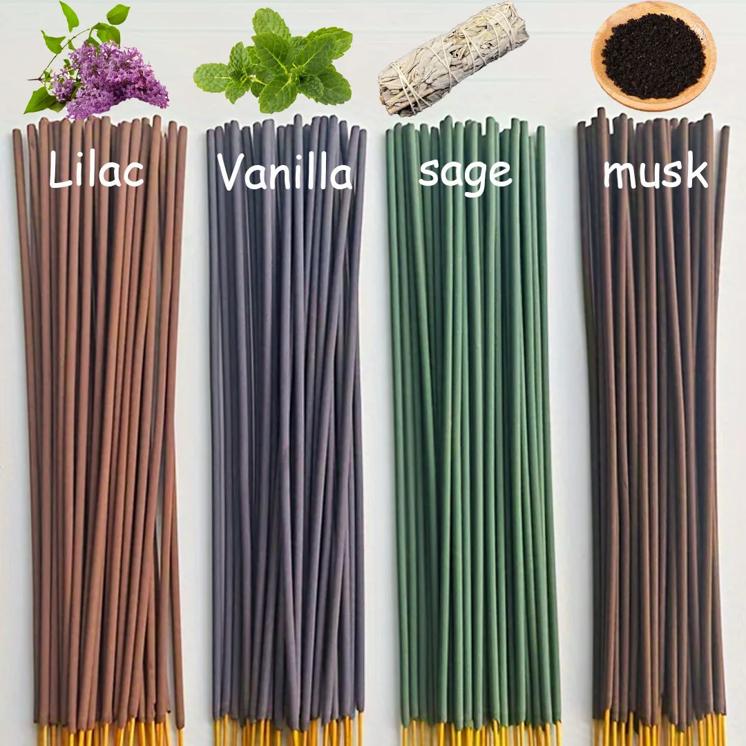120Pcs Natural High-Quality Incense Sticks, 10inch White Musk, Clove, Vanilla, Sage Bamboo Stick Incense, Strong and Long-Lasting Fragrance, Enhances the Quality of Life, Home Products