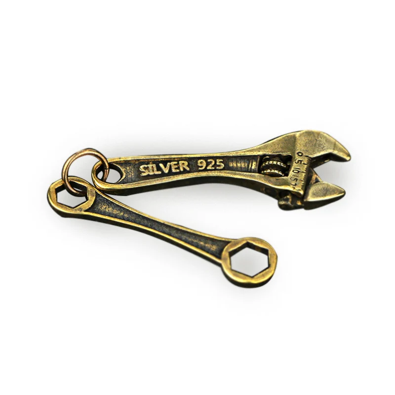 Vinatge Solid Brass Wrench Key Chain Pendant Handmade Pure Copper Mini Spanner Keychains Pendants Motorcycle Car Tool Key Rings - view 6