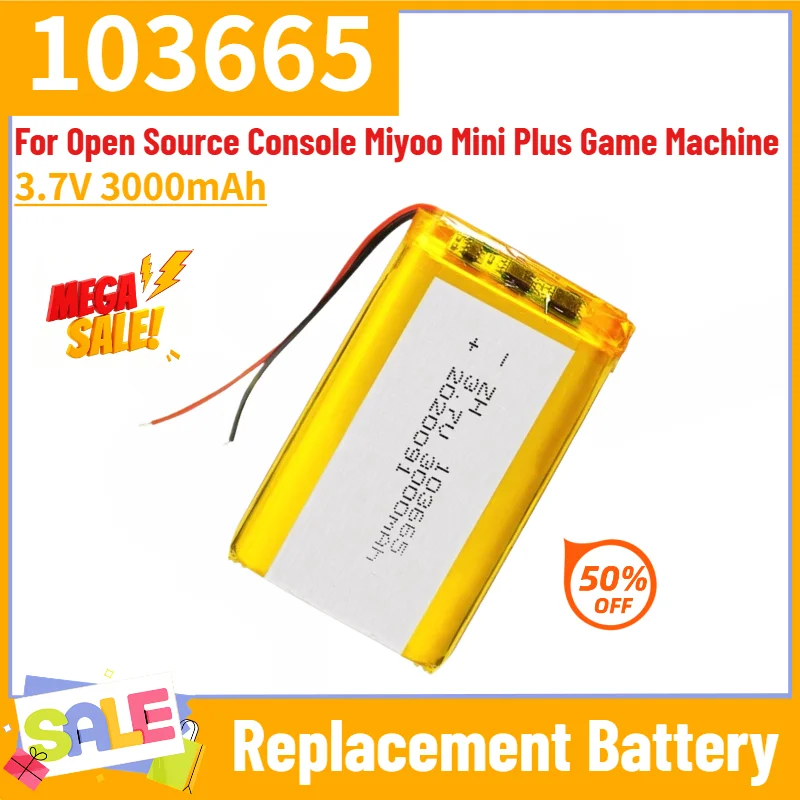 New Lithium Polymer Battery 103665 3.7V 3000mAh for Open Source Console Miyoo Mini Plus Game Machine Battery