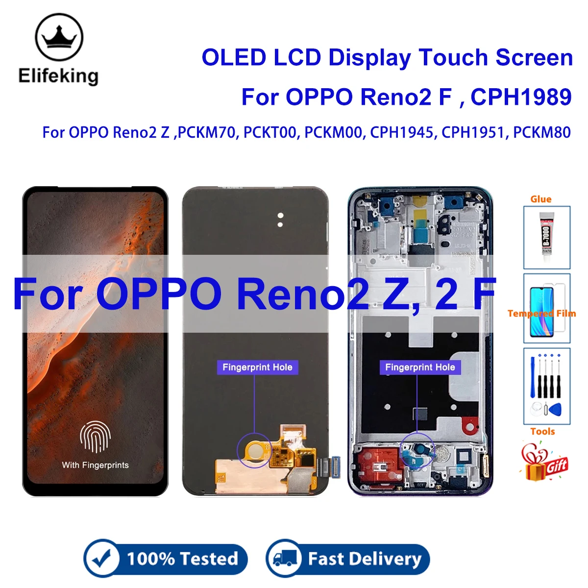 

OLED LCD For OPPO Reno 2F Reno 2Z LCD Display Touch Screen Digitizer Assembly Replacement with Fingerprint