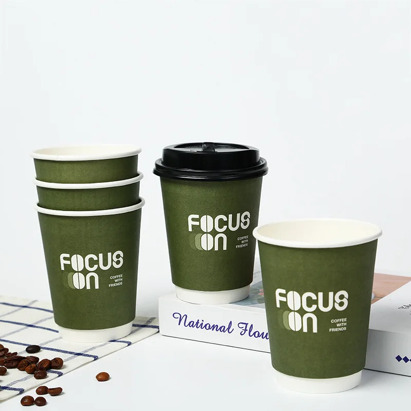 Tasses à café jetables à double paroi, produit personnalisé imprimé, 8oz, 10oz, 12oz, 18oz, boisson chaude, écologique, papier noir