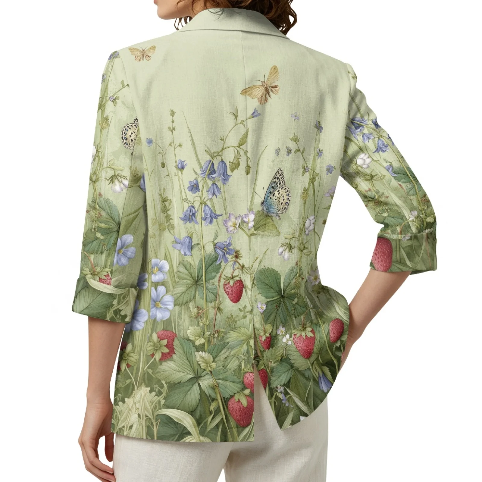 PENSTROLL Butterfly and Floral Linen Like Open Front Tops for Vacation Casual Cardigan Coat Beach Cover Ups view 2