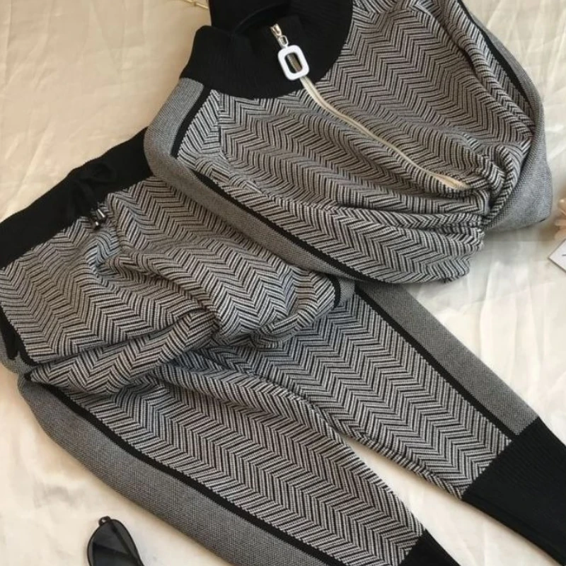 

Вязаный кардиган, комплект брюк для женщин, женский костюм, нить с узором, повседневные брючные костюмы, весенне-осенняя мода, 2 предмета E12007