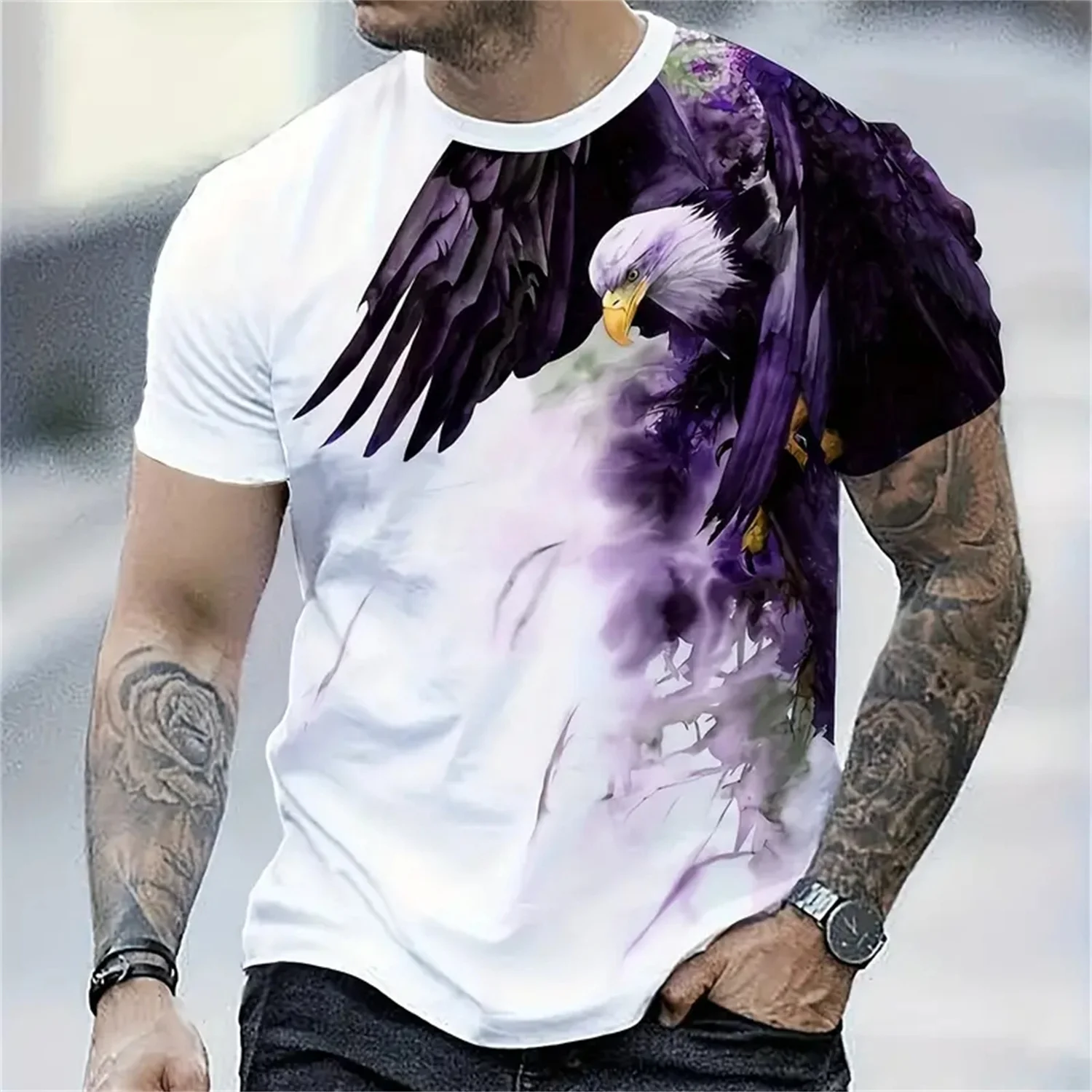 

Retro T-Shirt For Men Eagle 3d Printed Short Sleeve Tees Summer Casual Quick Dry Tops Loose Oversized Men‘s T-Shirt Streetwear