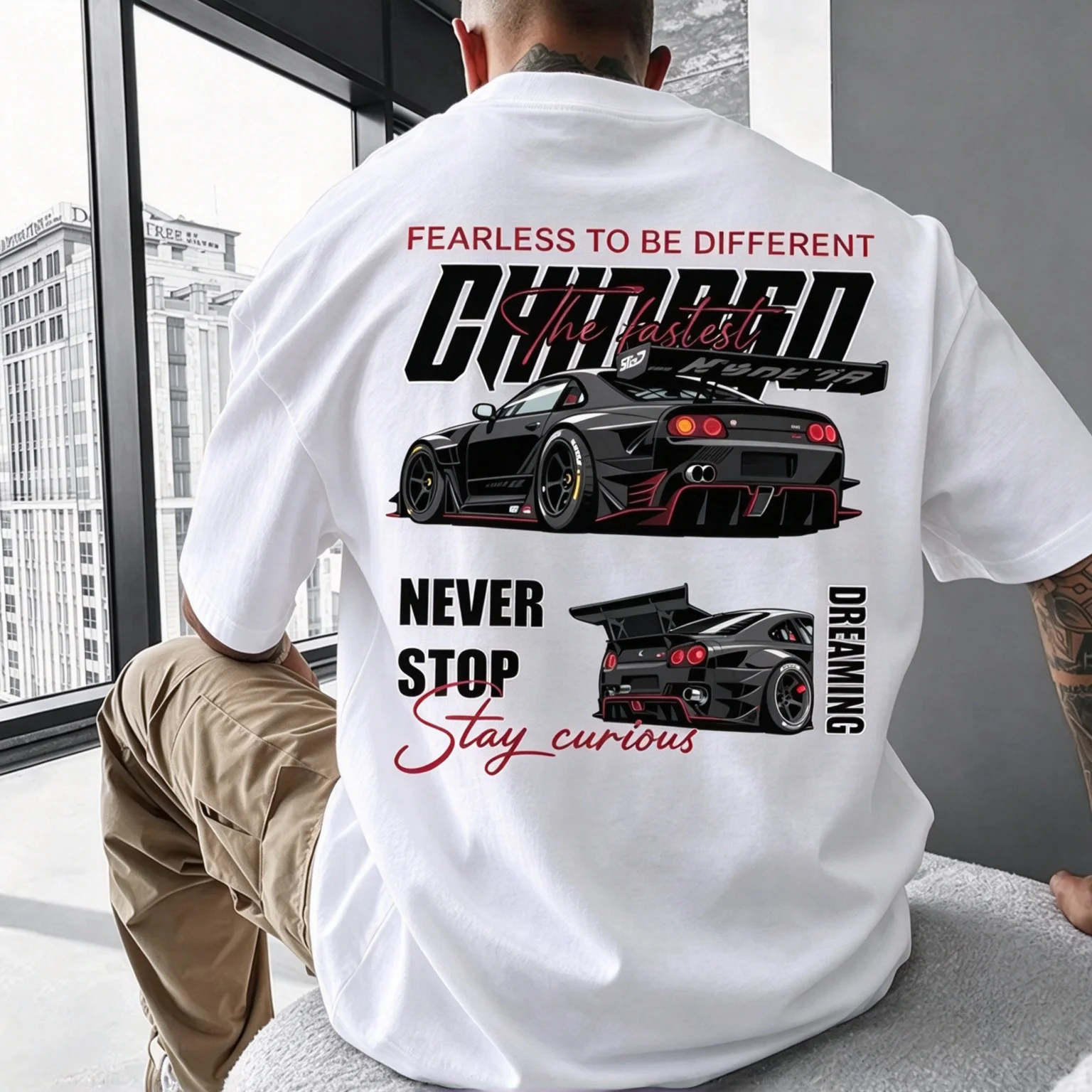 2026 New JDM Family Matching Oversized Unisex T Shirt JDM Modified Car Back Print Never Stop Letter Streetwear Cotton Top