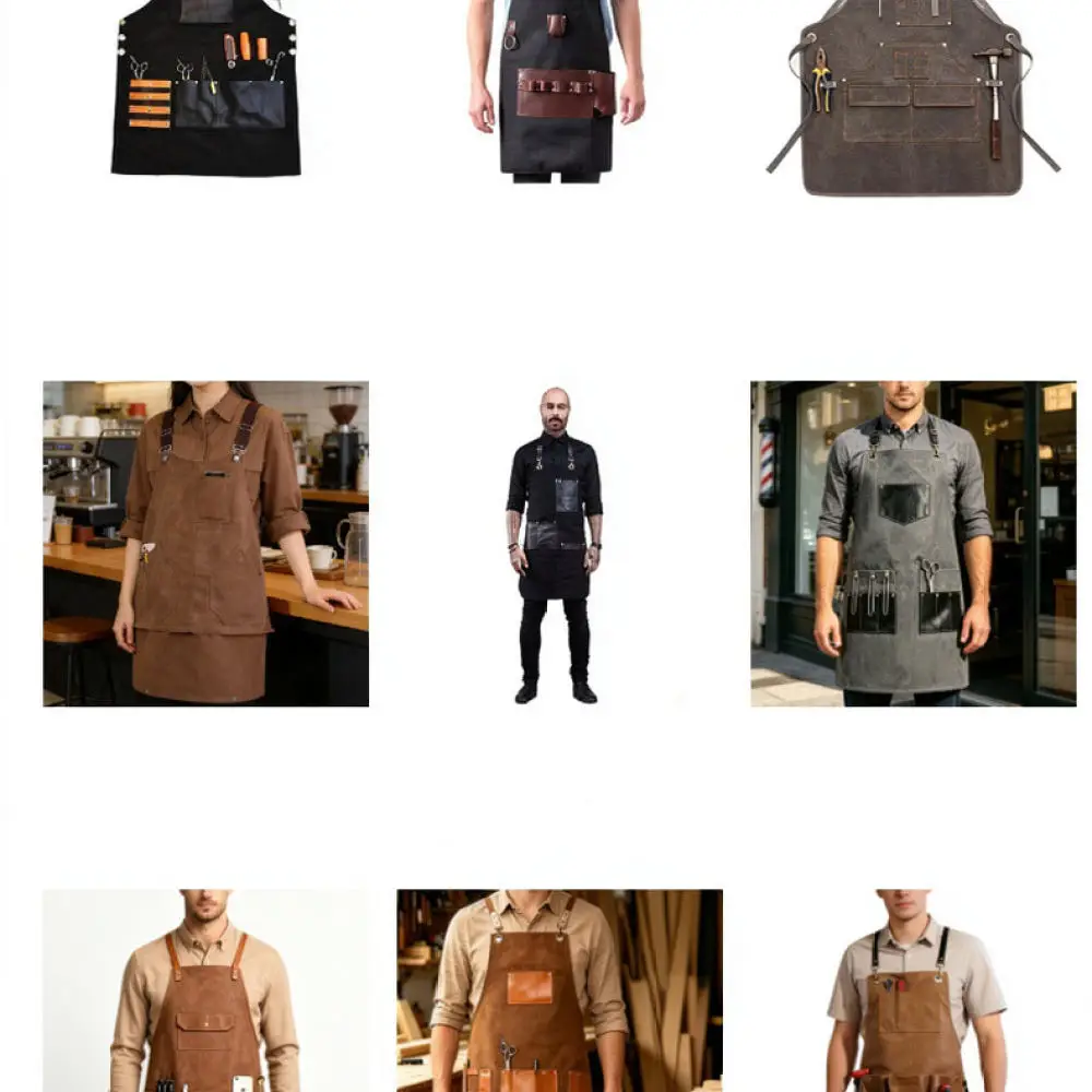 Professional Thick Canvas Apron With PU Leather Pockets Protective Clothing For Woodworking Repair Crafting Kitchen