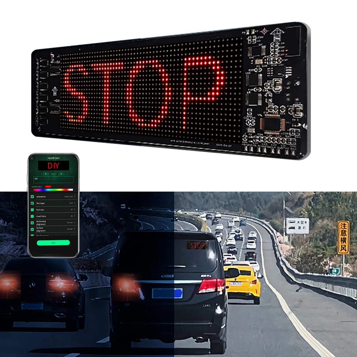 Funny Car LED Warning Display Auto Window Interactive Programmable DIY Graffiti Animation Scrolling Text Matrix Pixel Panel