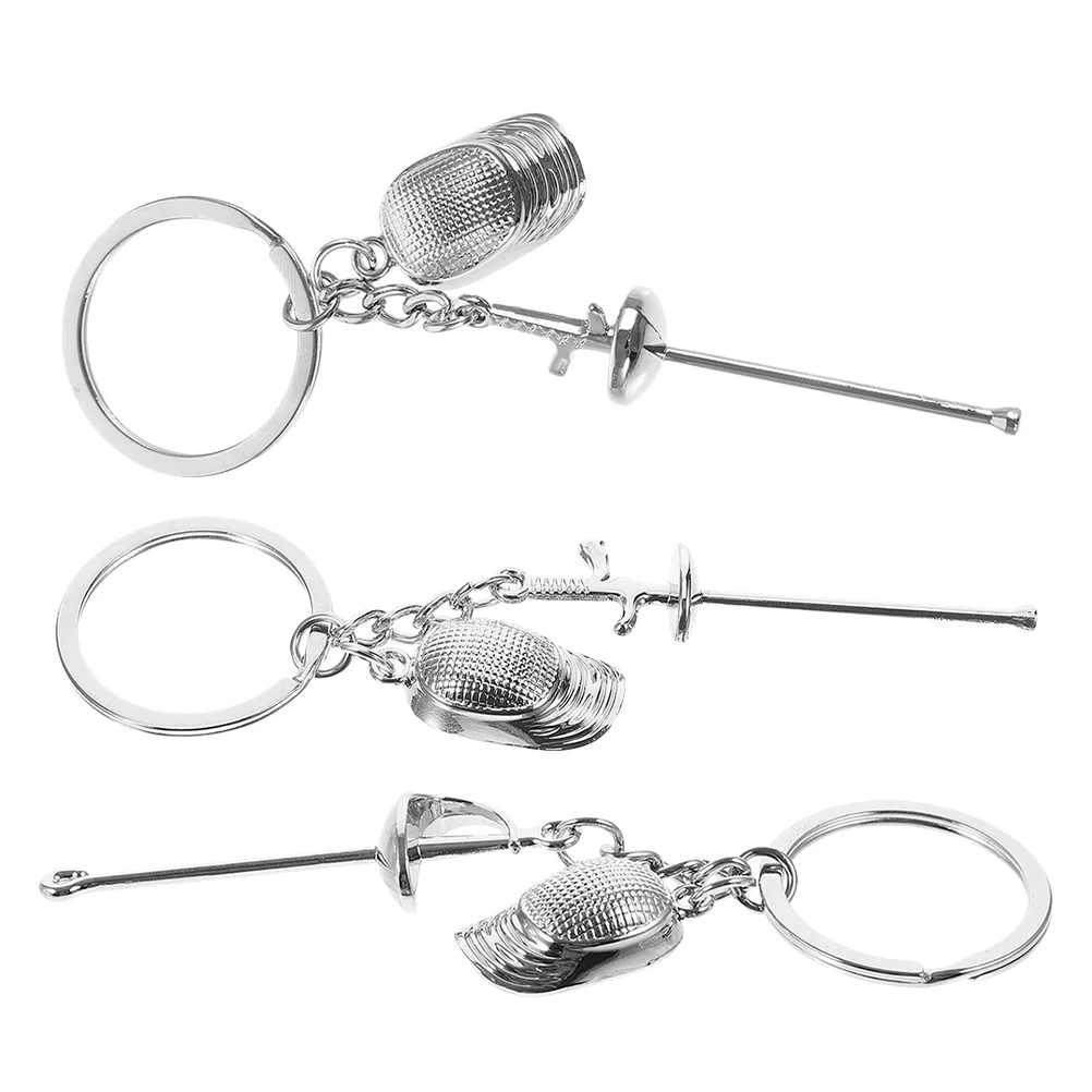 

3 Pcs Pendant Fencing Keychain Ring Zinc Alloy Sports Charms for Jewelry Making