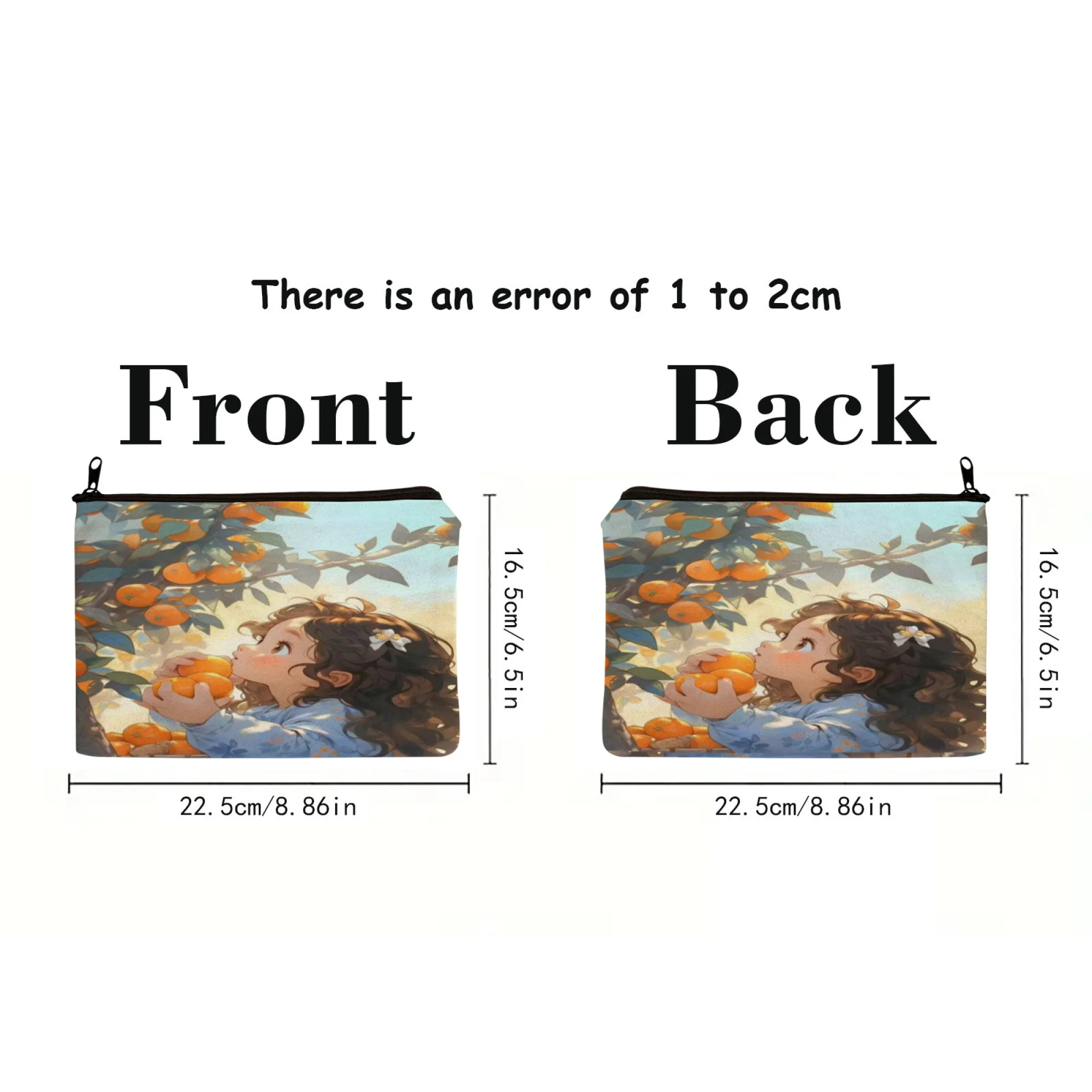 حقيبة مكياج أنيقة بسحاب مطبوعة على شكل "فتاة قطف برتقالية" حقيبة مستحضرات تجميل محمولة مع مرآة حقيبة أدوات الزينة للسفر المتينة #3