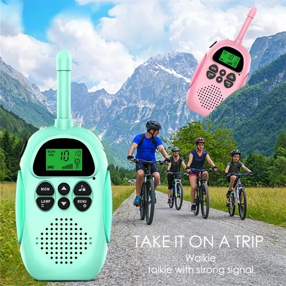 2 pçs walkie talkie crianças mini portátil 3-5km de longo alcance 1000mah bateria rádio interfone brinquedos com lanterna para meninos meninas