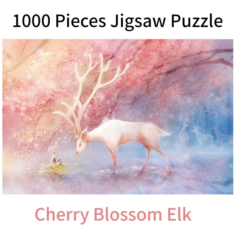 

38*26cm Adults MINI 1000 Pieces Paper Jigsaw Puzzles Cherry Blossom Elk Cute Animals Paintings Stress Reducing Christmas Gifts