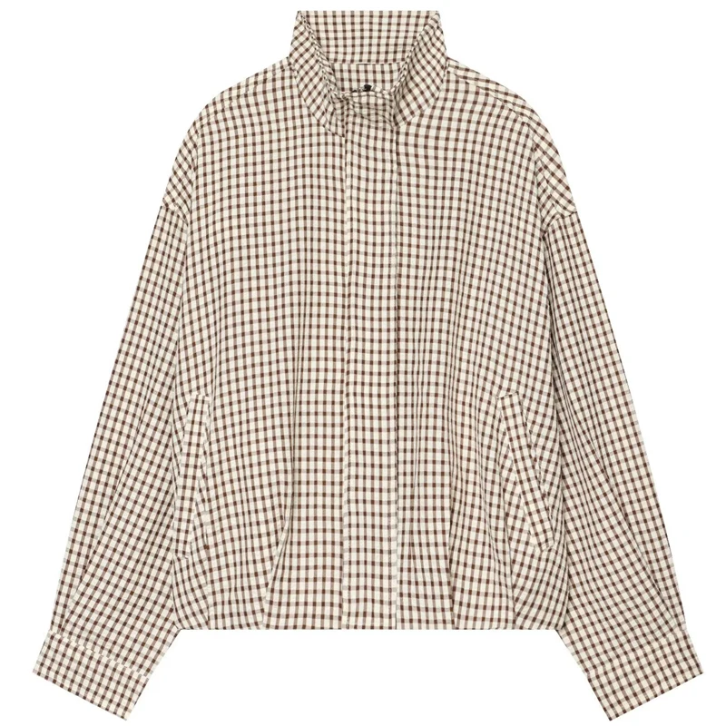 HXAO Karierte Bomberjacke Damenjacke Frühling Herbst 2026 Kurze Oversized Langarm-Oberteil Lässige Reißverschluss-Oberbekleidung Outdoor-Mäntel