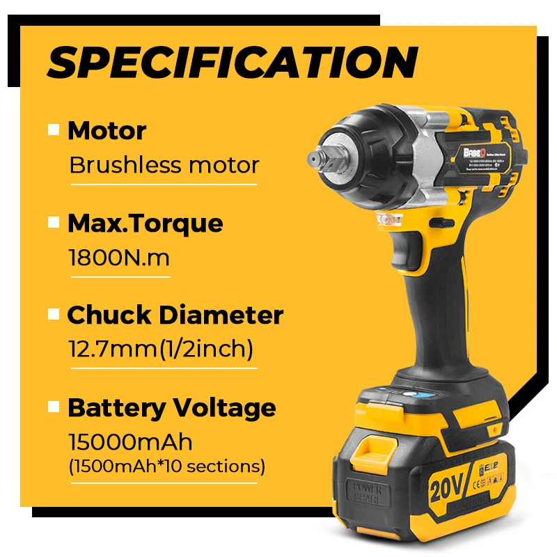 Imagem -02 - Brushless Chave de Impacto Elétrica Chave Soquete sem Fio 18v Bateria Ferramentas Elétricas 1800n Torque Compatível com Makita 2