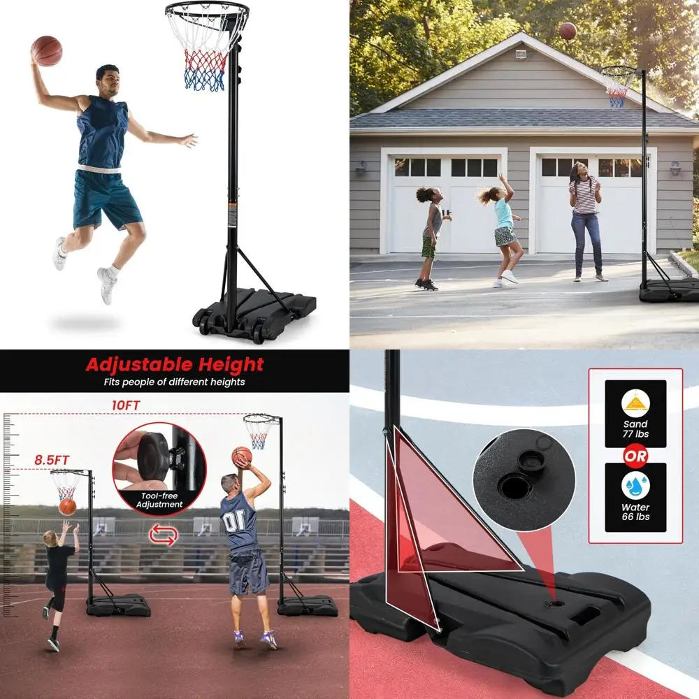 Goplus Cesta de basquete portátil ao ar livre, sistema de gol de basquete com altura ajustável com base preenchível e 2 rodas lisas, clima