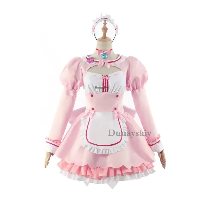 Game Chocola Nekopa Cosplay Costume Clothes Wig Vanilla Suit Cat Girl Maid Costume Lolita Women Skirt Lovable Pink Blue Color