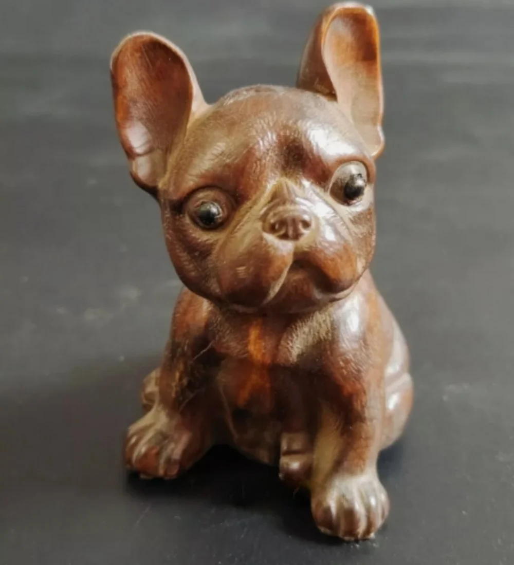 Japanese boxwood hand carved lovely dog Figure statue netsuke collectable Gift