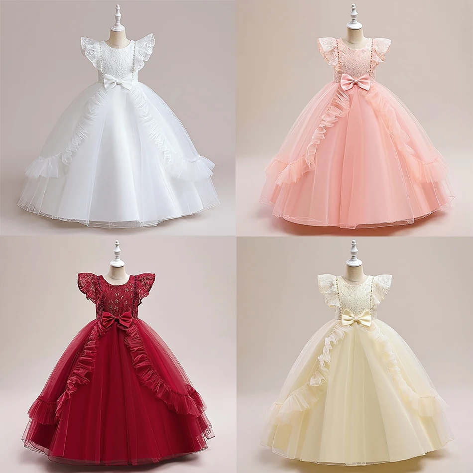 

Kids Short Sleeve Flower Girl Solid Princess Dress Birthday Party Pageant Prom Gown for Wedding Evening Formal Carnival Costumes
