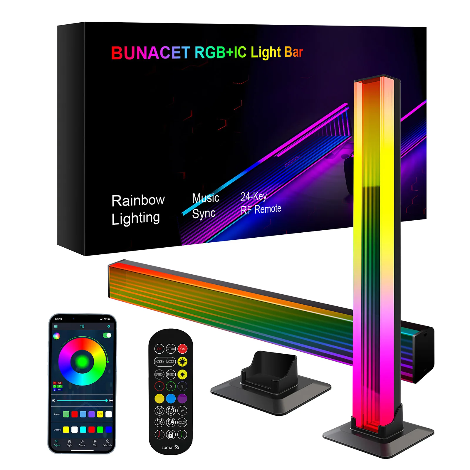 

2PCS Ambient Smart RGB Light Bar Smart LED Lights With 8 Scene Modes Music Modes Support DIY Color For Gaming TV Room Decoration