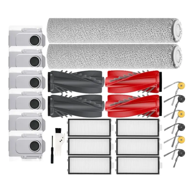 

AC93-26PCS Accessories Kit For Roborock Qrevo Curv 2 Flow Vacuum Accessories Main Side Brushes Filters Roller Mop Dust Bags