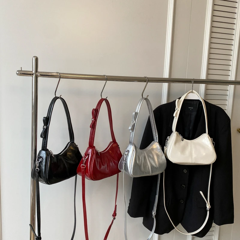 Bow Design Small PU Leather Crossbody Bags with Short Handle for Women 2024 Summer Fashion Shoulder Bags Handbags and Purses