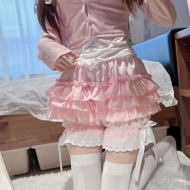 Sweet Lace Ruffles Women Lolita Safety Shorts Pants Cute Victorian Knickers Cotton Princess Underpants Girl Harajuku JK Bloomers