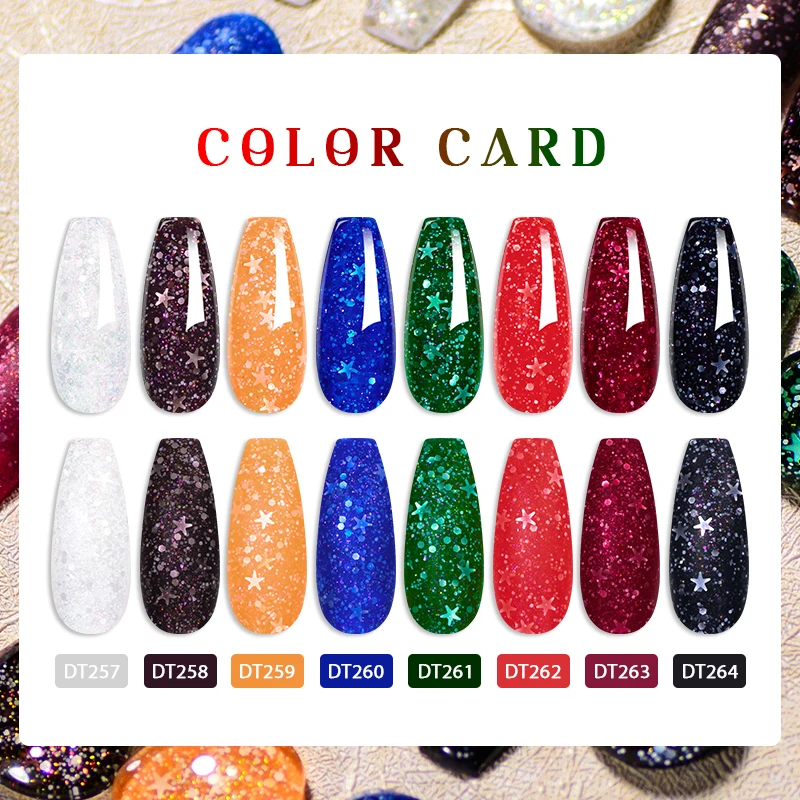 MEET ACROSS 7ml Snowflakes Sequins Gel Nail Polish For Nails Christmas Glitter Shiny Nail Art Gel Varnish Nail Supplies Manicure