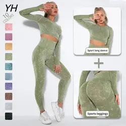 Cropped Top Gym Set Seamless Women Yoga Workout Set Fintess Clothing Push Up Leggings Sport Wear Women Suits Tracksuit