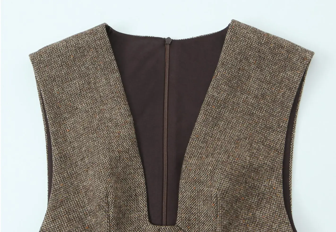 Nuevo vestido elegante de otoño con escote en V profundo y Tweed grueso sin mangas para mujer, Vestidos cortos ajustados de cintura baja acampanados, Vestidos sin mangas, bata de fiesta