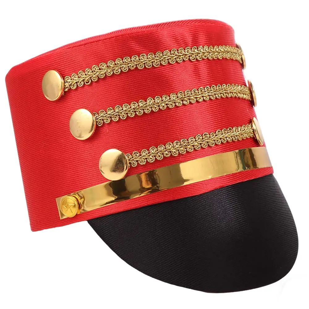 Hat-nutcrackers Marching Band Hat Gold Trim Strips Skin-friendly Drum Major Master Hats Themed Party Photography Soldier Top Cap