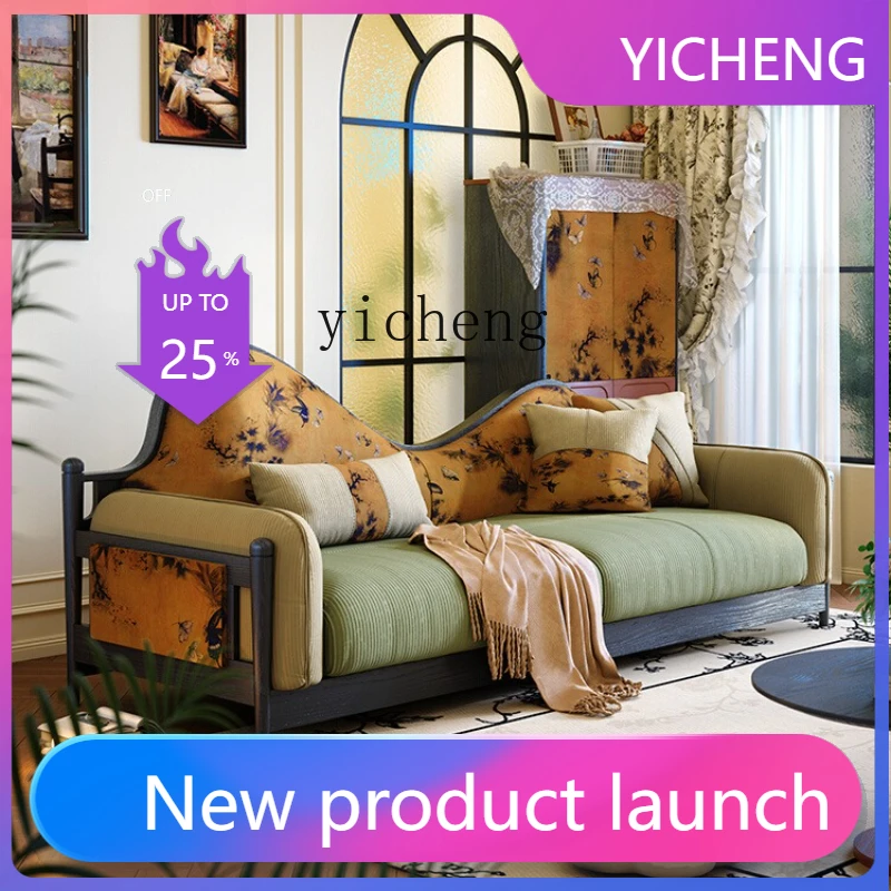 

LYY retro fabric sofa small apartment straight row living room three-person sofa