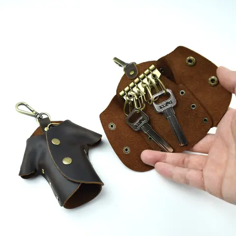 Organizer per chiavi a forma di giacca in pelle vintage - Portafoglio portachiavi multifunzione con bottone a pressione sicuro e gancio in metallo