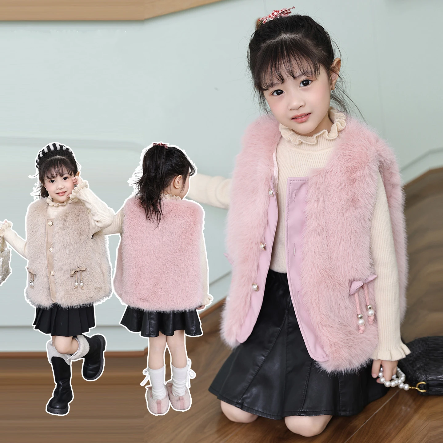 

High Fashion Kids Baby Faux Fur Vest for Toddler Girls New Arrival Autumn Clothing Sleeveless Jacket Children Street Waistcoat