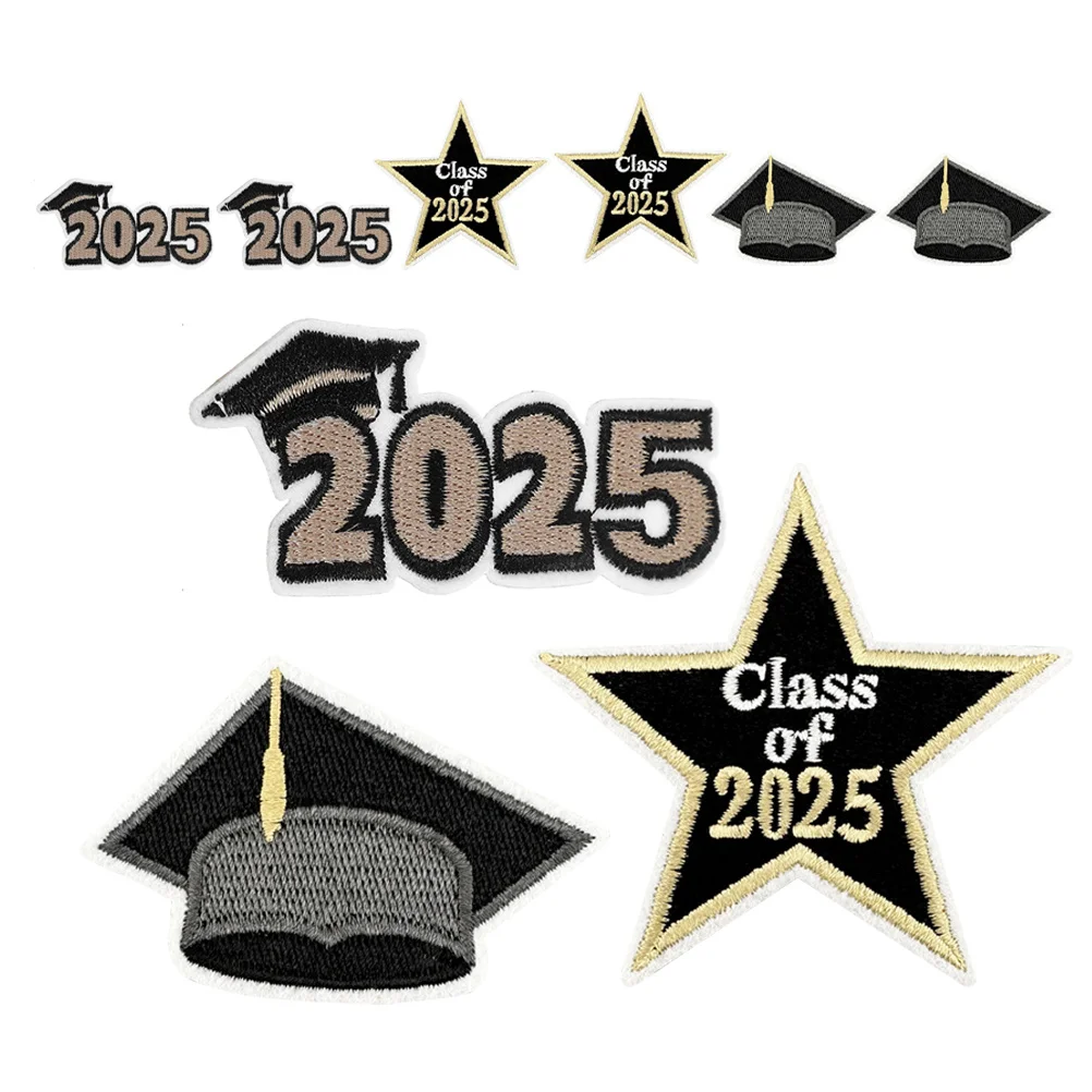 

9Pcs Graduation Season Embroidery Patches 2025 Iron on Decorative Patches for Clothes Hats Bags DIY Creative Applique
