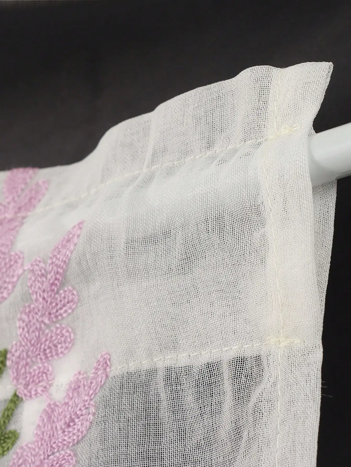Pink Tulip Embroidered 1PC Hairball Short Curtain, Living Room Bedroom Cabinet Barrier Tulle Small Short Curtains