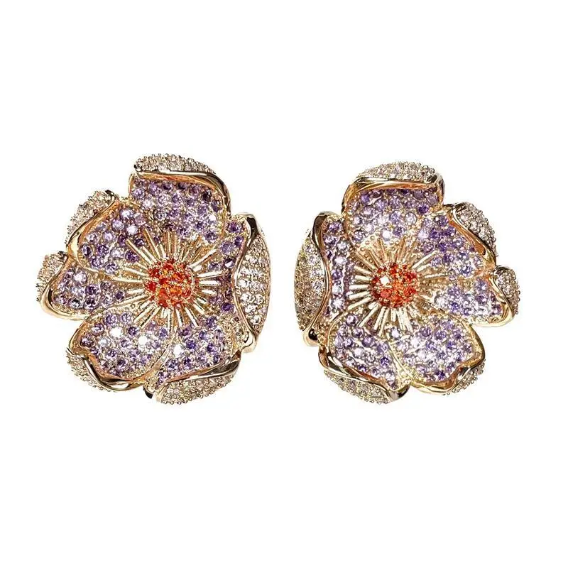 SENYU Luxury Flower Bud Big Stud Earrings Women Exquisite Zirconia Wedding Jewelris Accessories Gifts