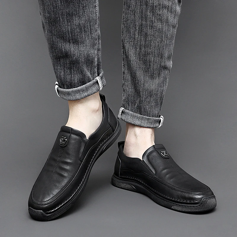 Spring Autumn Genuine Leather Shoes Men Loafers Soft Casual New Breathable Male Footwear Rubber Black /grey Slip-on Casual Shoes