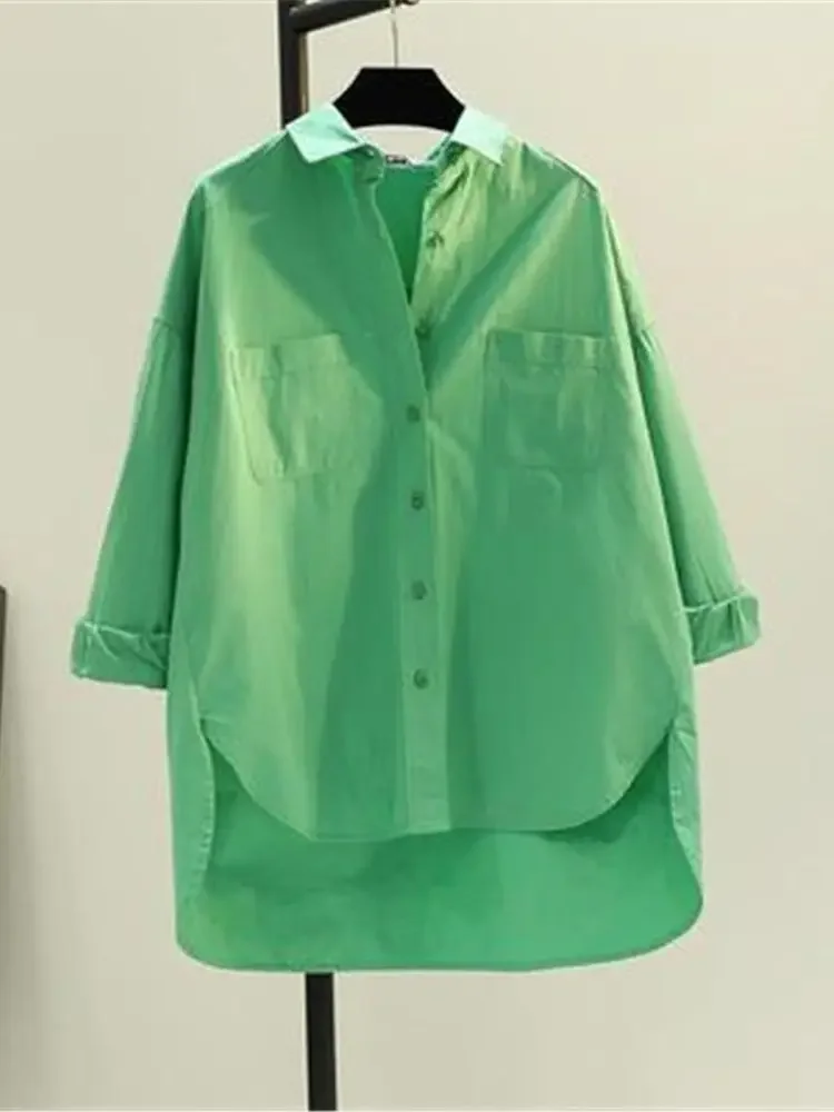 

Korean Women's Shirt Blouse 2025 Long Sleeve Oversized Blouses Cotton New Spring Summer Shirts Loose Streetwear Casual Top Y7255