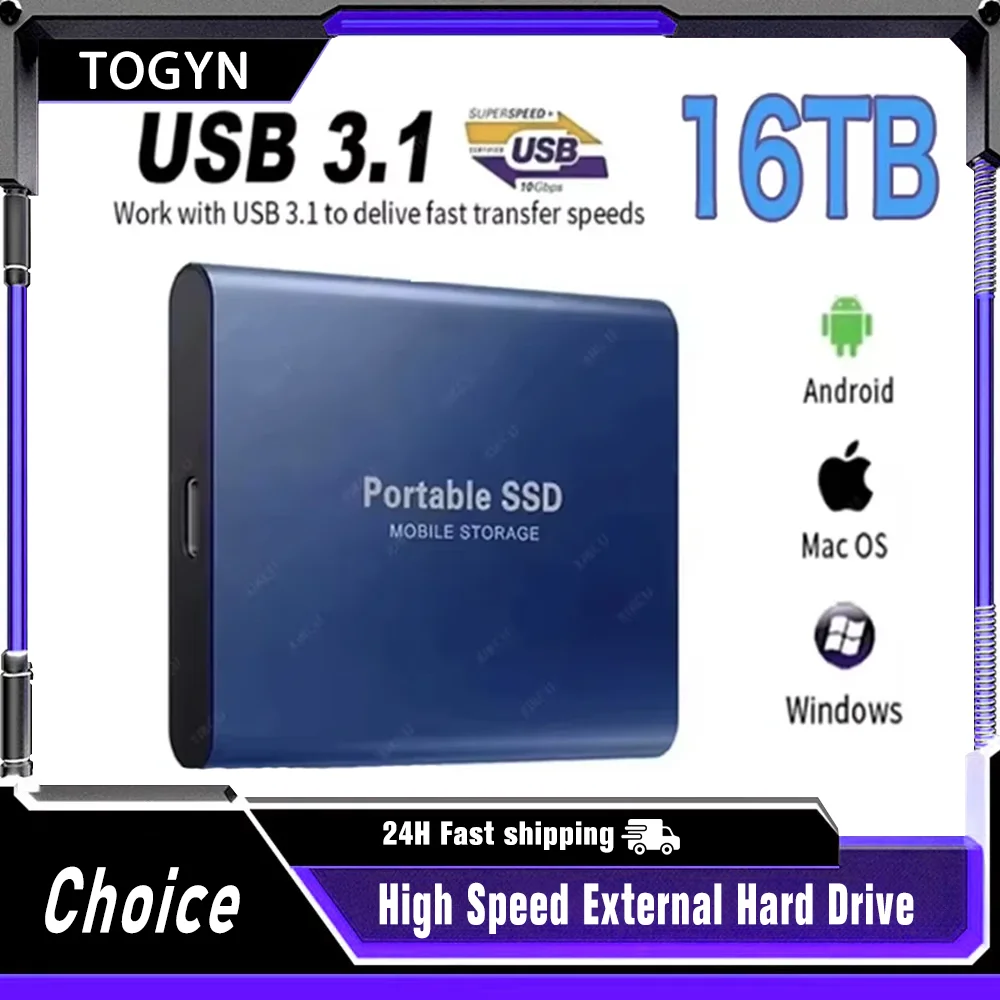 Disque dur Portable 16 to disque dur externe haute vitesse USB 3.1 type-c disque SSD pour PC/téléphone/Loptop