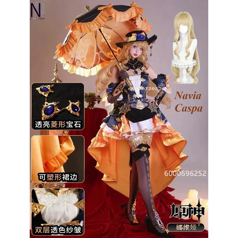 

Genshin Impact Game Navia Cosplay Costume Dress Uniform Wig Fontaine Spina Di Rosula Hat Clorinde Halloween Costumes Women