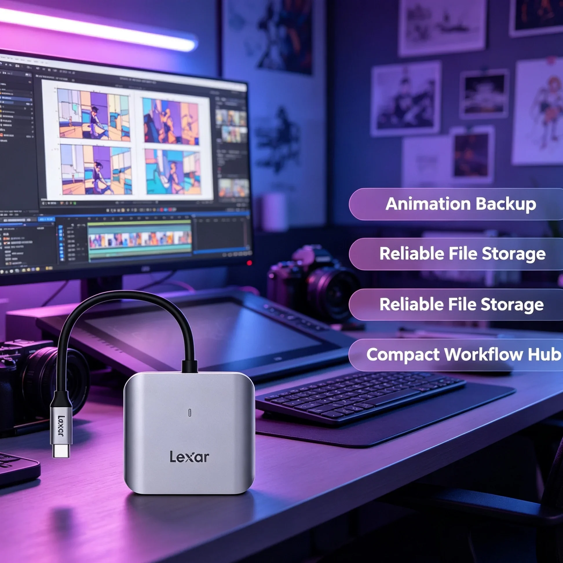 Lexar CFE Reader for Video Editors CFexpress Type B USB 3.2 Gen 2 10Gbps USB C Memory Card Reader 8K RAW Photo Laptop Mac
