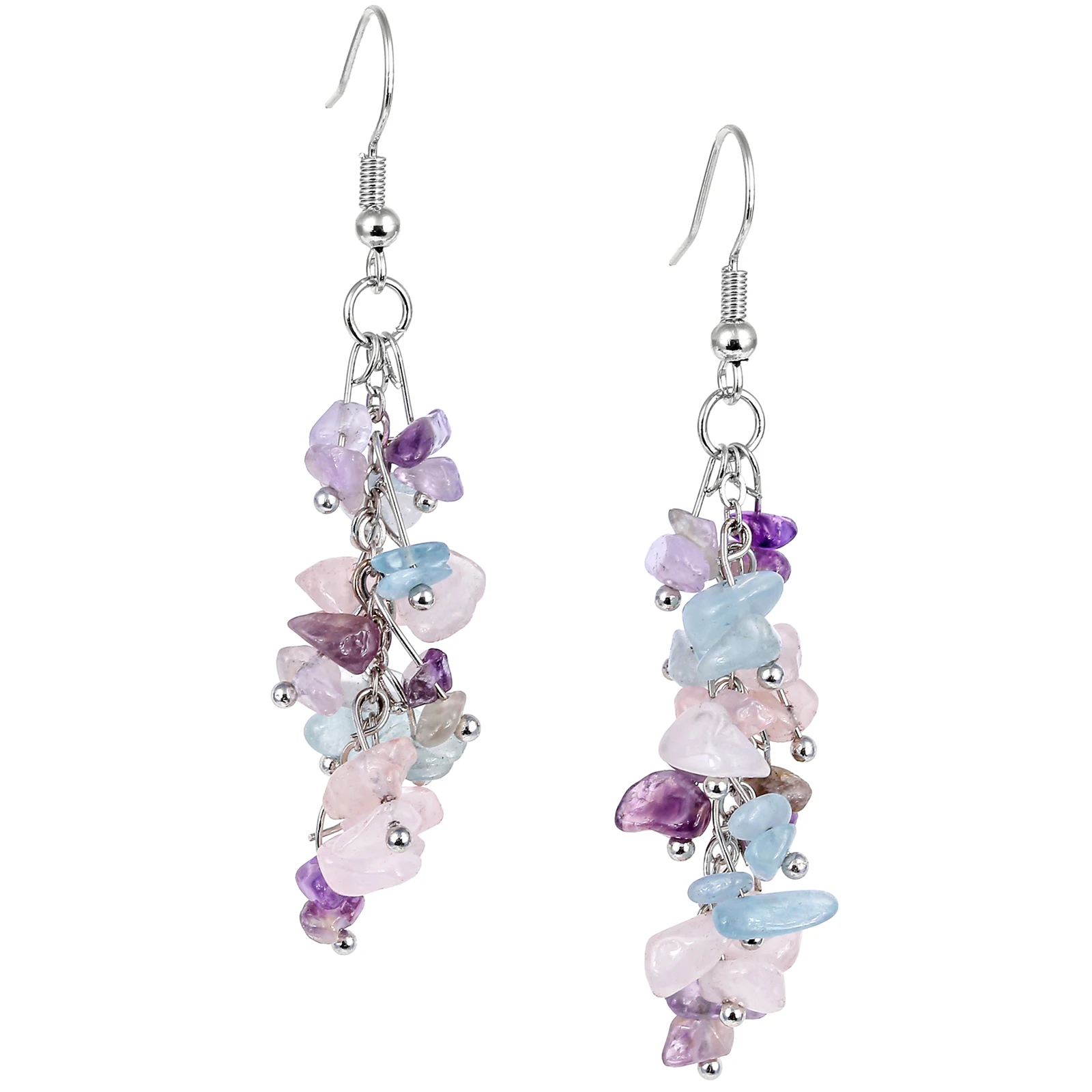 Natural Crystal Chips Stone Drop Earrings Reiki Healing Amethyst Aquamarine Long Dangle Hook Eardrop Jewelry For Women Girls