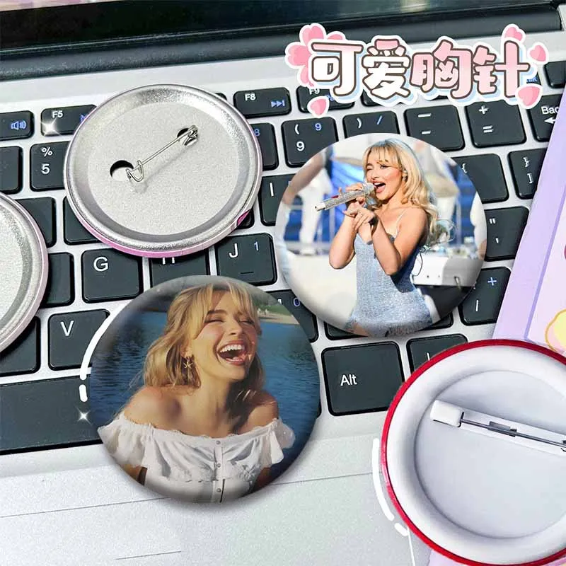 58mm Sweet Singer Sabrina Carpenter Soft Button Pins Tinplate Round Snap-in Brooch Badge for Backpack Jewelry Accessories Gifts