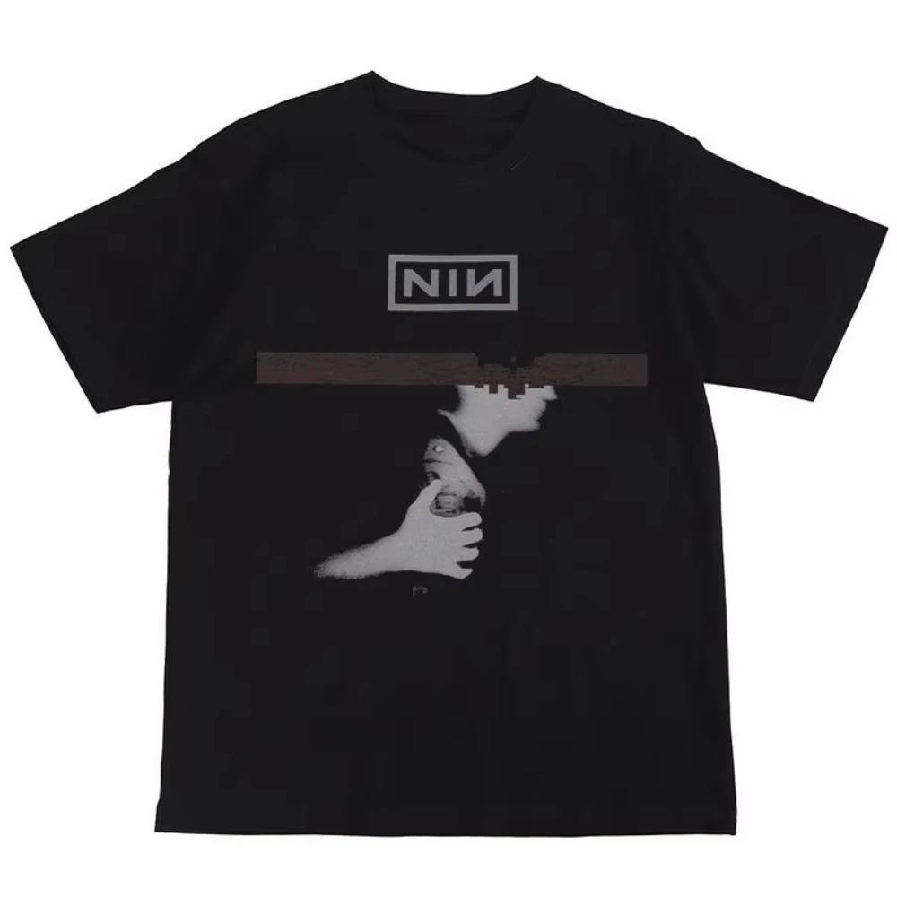 Nine Inch Nails Nine Inch Nails Rock Band Offset impreso American Street Hip-hop Retro Camiseta de manga corta para hombres y mujeres